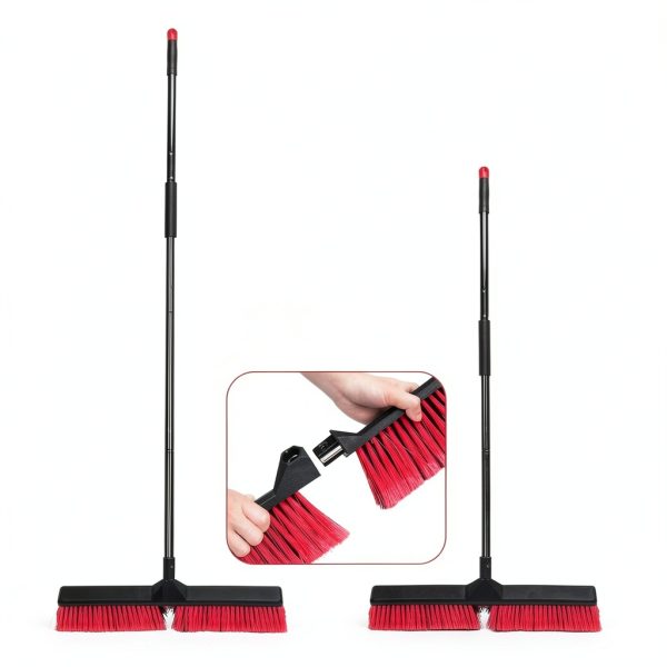 24" Push Broom TrueYee 63" Adjustable Handle Stiff Bristle Black Red-1