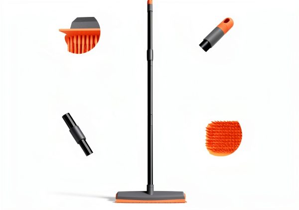 TreeLen Rubber Broom Carpet Rake with Extendable Squeegee-Orange 13"-2
