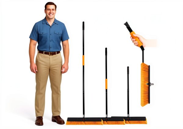 DSV Standard 18’’ Push Broom Outdoor Heavy Duty with 59.4’’ Long Handle, Industrial Broom with Stiff Bristles, Floor Broom for Cleaning Patio Garage Shop Deck Concrete Wood Stone Tile Floor-1
