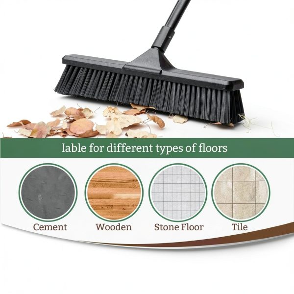 Eyliden Heavy Duty Push Broom 18" - Heavy-Duty, Stiff Bristles, 66" Long Handle - Sweeper Shop Brooms for Garage Concrete Sidewalk Driveway Yard Patio Deck Warehouse Sweeping, Sweep Snow (Black)-2