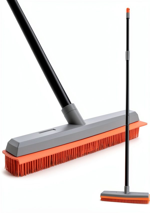 TreeLen Rubber Broom Carpet Rake with Extendable Squeegee-Orange 13"-0
