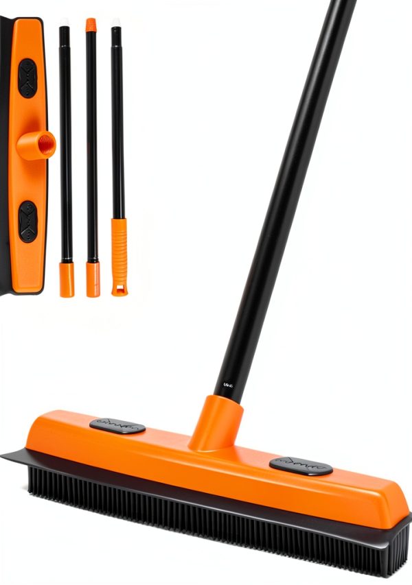 Rubber Broom and Carpet Rake for Pet Hair Removal, 49 Inch Three Section Stainless Steel Pole, Hair Removal Tool, Pet Broom and Rubber Putty, Suitable for Blankets, Hardwood Floors, Ceramic Tiles-0