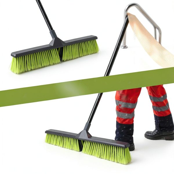 3 PK 24" Push Broom Outdoor, Heavy Duty Broom with 63" Long Handle, Shop Garage Broom with Stiff Bristle for Indoor Outdoor Floor Cleaning, Garden Patio Deck Warehouse Lawn Driveway Scrubbing-3