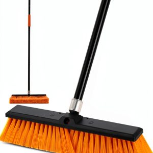 DSV Standard 18’’ Push Broom Outdoor Heavy Duty with 59.4’’ Long Handle, Industrial Broom with Stiff Bristles, Floor Broom for Cleaning Patio Garage Shop Deck Concrete Wood Stone Tile Floor-0