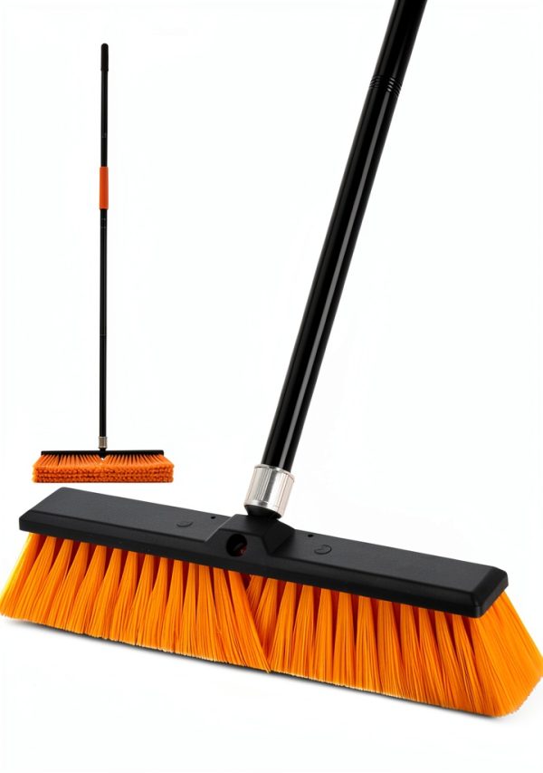 DSV Standard 18’’ Push Broom Outdoor Heavy Duty with 59.4’’ Long Handle, Industrial Broom with Stiff Bristles, Floor Broom for Cleaning Patio Garage Shop Deck Concrete Wood Stone Tile Floor-0