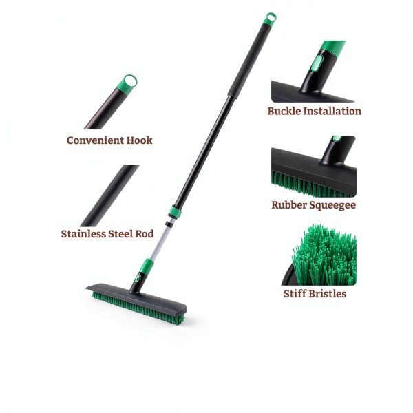 Eyliden X-Large Floor Scrub Brush, 2 in 1 Scrape Brushes with Rubber Squeegee | 55.3" Long Handle, 15" Wide Stiff Bristle Head | Floor Scrubber for Deck Kitchen Shower Bathroom Tub Tile Patio Wall-4