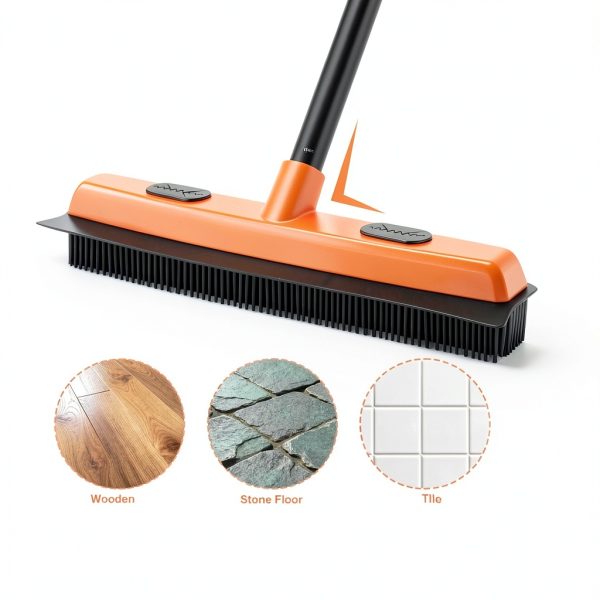 Rubber Broom and Carpet Rake for Pet Hair Removal, 49 Inch Three Section Stainless Steel Pole, Hair Removal Tool, Pet Broom and Rubber Putty, Suitable for Blankets, Hardwood Floors, Ceramic Tiles-2