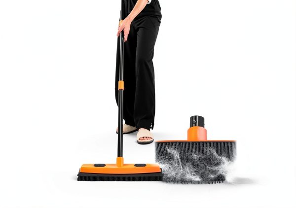 Rubber Broom and Carpet Rake for Pet Hair Removal, 49 Inch Three Section Stainless Steel Pole, Hair Removal Tool, Pet Broom and Rubber Putty, Suitable for Blankets, Hardwood Floors, Ceramic Tiles-1