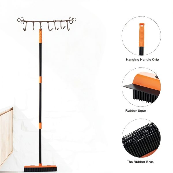 Rubber Broom and Carpet Rake for Pet Hair Removal, 49 Inch Three Section Stainless Steel Pole, Hair Removal Tool, Pet Broom and Rubber Putty, Suitable for Blankets, Hardwood Floors, Ceramic Tiles-4