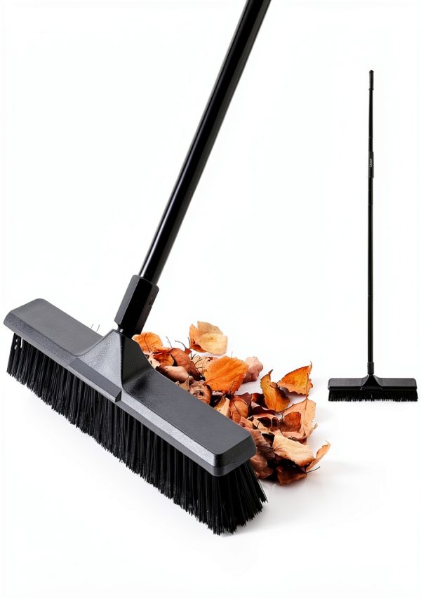 Eyliden Heavy Duty Push Broom 18" - Heavy-Duty, Stiff Bristles, 66" Long Handle - Sweeper Shop Brooms for Garage Concrete Sidewalk Driveway Yard Patio Deck Warehouse Sweeping, Sweep Snow (Black)-1