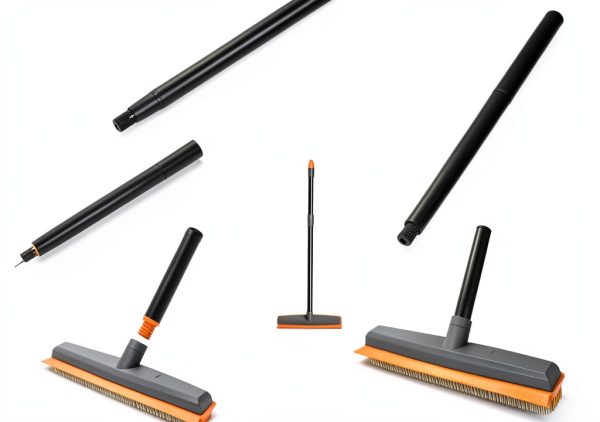 TreeLen Rubber Broom Carpet Rake with Extendable Squeegee-Orange 13"-4