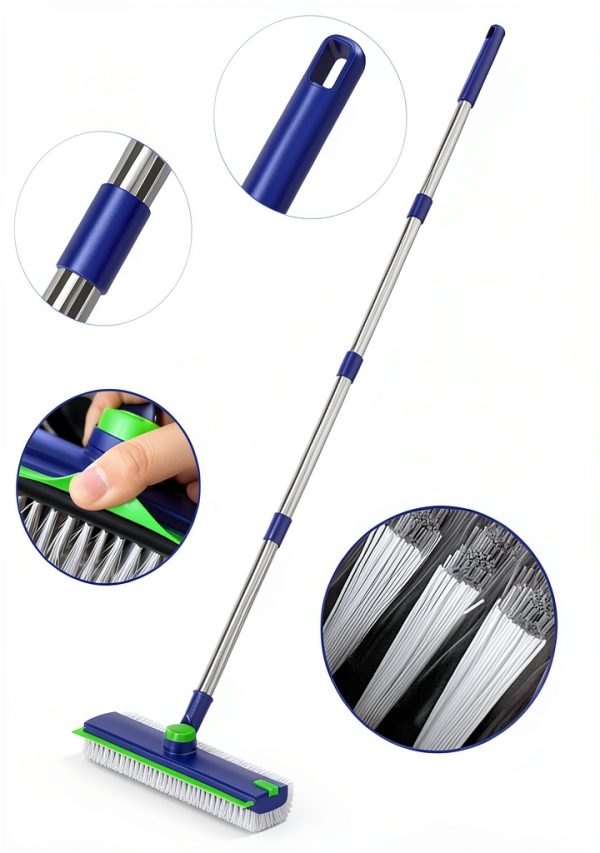 Floor Scrub Brush with Long Handle: 3 in 1 Heavy-Duty Floor Scrubber Brush with Squeegee for Cleaning Tile Bathroom Deck Kitchen Patio-5