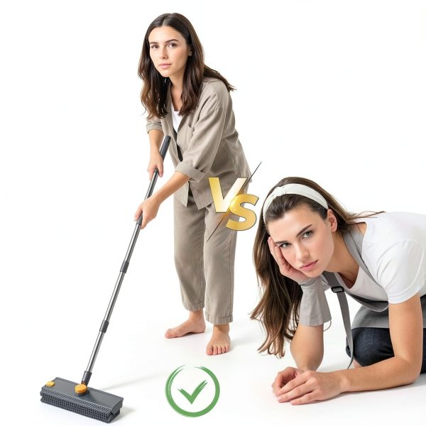 3 in 1 Floor Scrub Brush,Floor Scrubber with Squeegee and Tweezer, Push Broom with Long Handle,Heavy-Duty Stiff 90° Bristle Broom for Patio,Shower, Garage,Deck,Tile, Concrete & Wood Surface-5