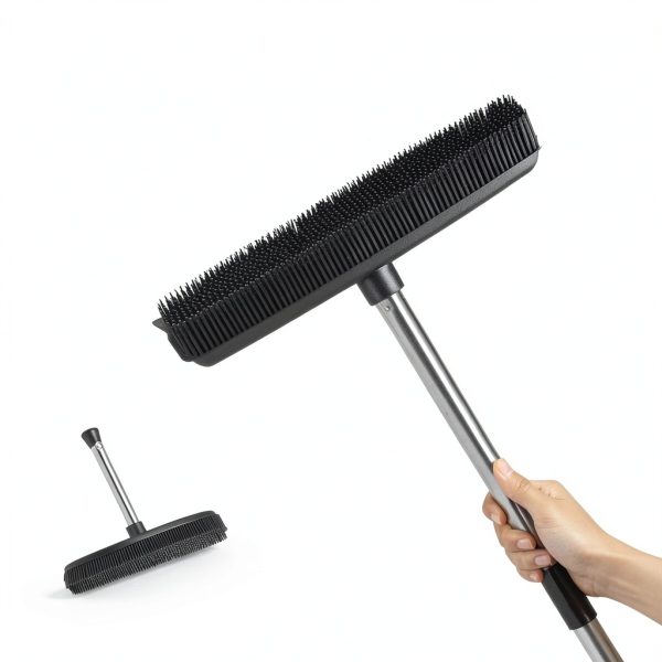 Pet Rubber Broom by Bryquelin 49in Broom with Adjustable Handle Black-2