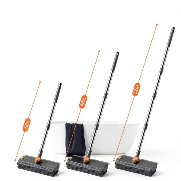 3 in 1 Floor Scrub Brush,Floor Scrubber with Squeegee and Tweezer, Push Broom with Long Handle,Heavy-Duty Stiff 90° Bristle Broom for Patio,Shower, Garage,Deck,Tile, Concrete & Wood Surface-1