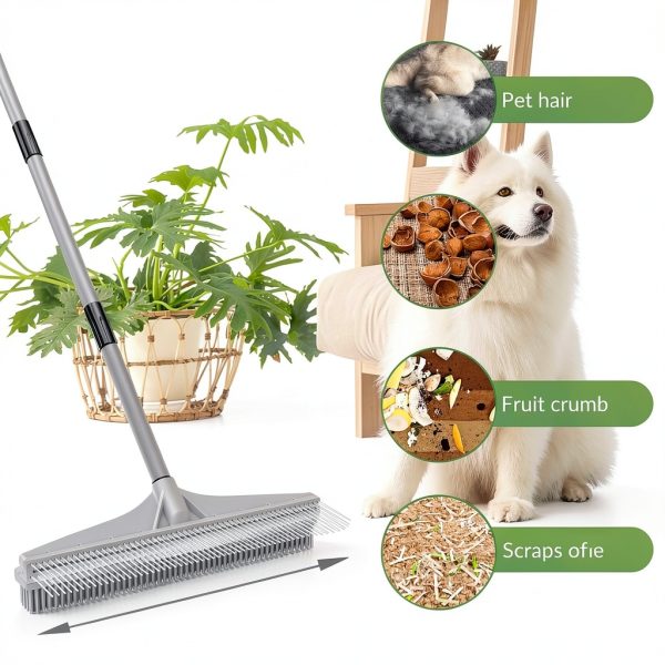 Walensee Rubber Broom 2-in-1 Nylon & Rubber, Adjustable 61" Handle-2