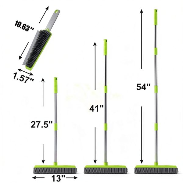 Rubber Broom Homilifibra 57 inch Long Handle Pet Hair Remover Green-4