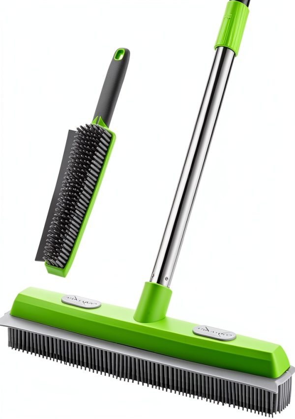 Rubber Broom Homilifibra 57 inch Long Handle Pet Hair Remover Green-0