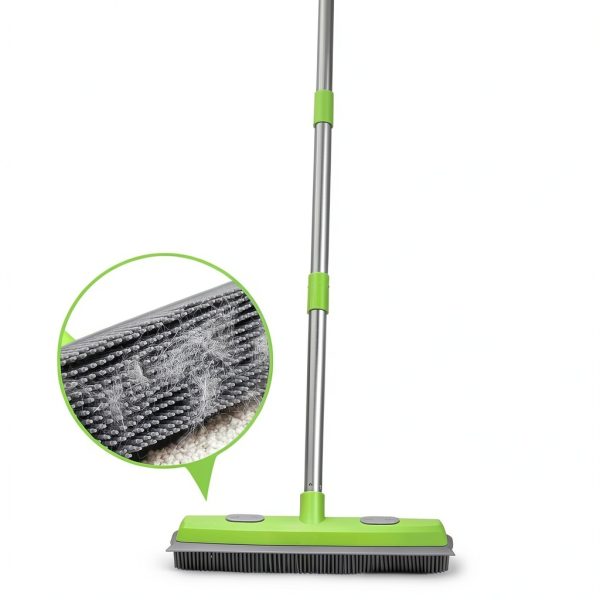 Rubber Broom Homilifibra 57 inch Long Handle Pet Hair Remover Green-1