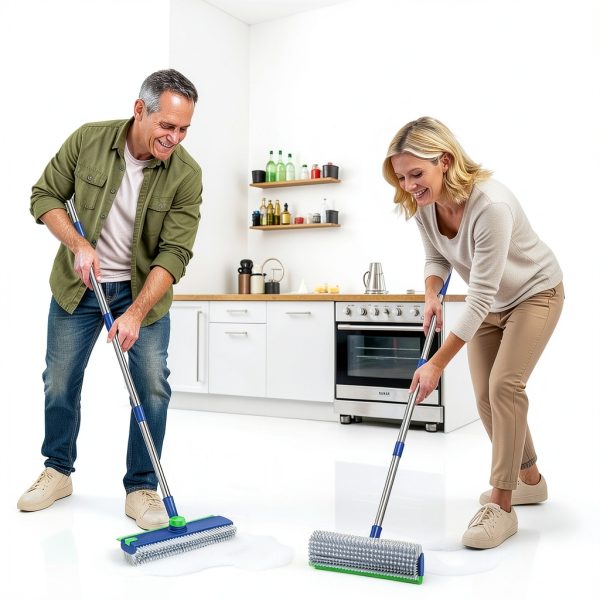 Floor Scrub Brush with Long Handle: 3 in 1 Heavy-Duty Floor Scrubber Brush with Squeegee for Cleaning Tile Bathroom Deck Kitchen Patio-6