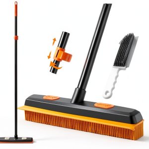 Pet Hair Removal Broom TidyBliss 57in Extendable with Squeegee Gray-0