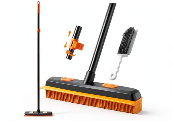 Pet Hair Removal Broom TidyBliss 57in Extendable with Squeegee Gray-0