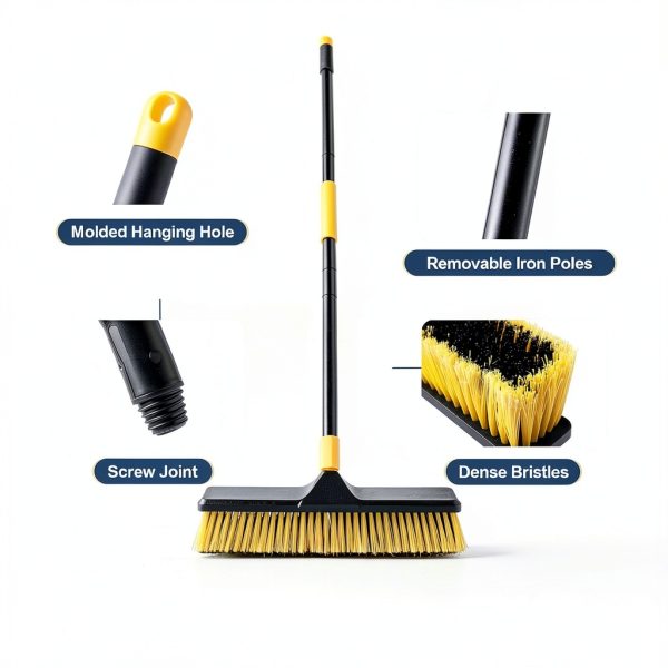 Yocada 18 Inch Push Broom Heavy-Duty Outdoor Commercial Broom Brush Stiff Bristles for Cleaning Patio Garage Deck Concrete Wood Stone Tile Floor 65.3 inch Long-5