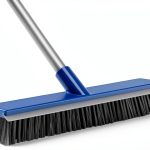 16-Inch Push Broom Outdoor with Rubber Squeegee and 58" Long Handle, 2 in 1 Commercial Broom Brush with Stiff Bristles for Deck Patio Garage Warehouse Driveway Concrete Floor Cleaning Scrubbing-0