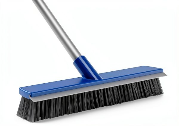 16-Inch Push Broom Outdoor with Rubber Squeegee and 58" Long Handle, 2 in 1 Commercial Broom Brush with Stiff Bristles for Deck Patio Garage Warehouse Driveway Concrete Floor Cleaning Scrubbing-0
